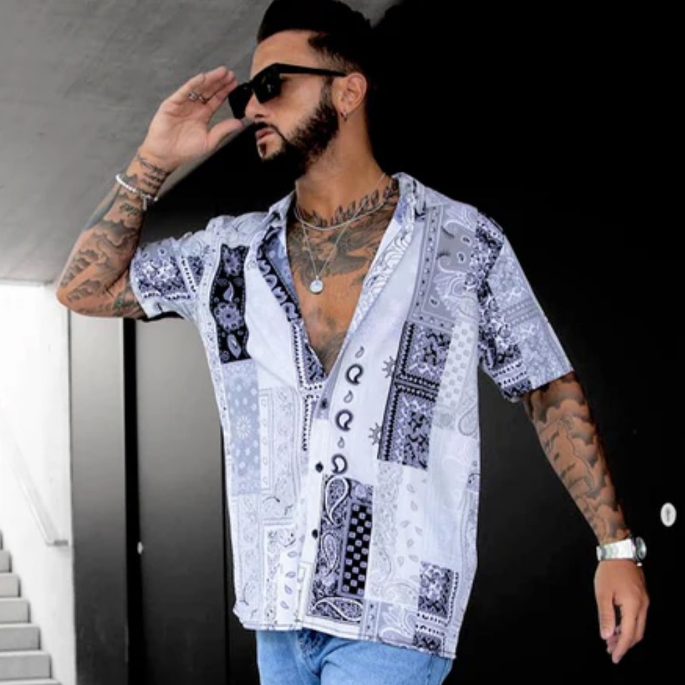 Fashion Nova Men's Casual Button Down Shirt - Black/White